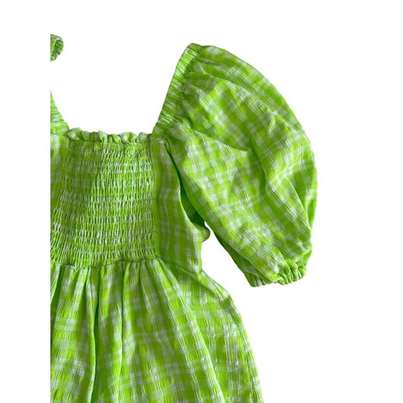 TOPSHOP Green White Gingham Plaid Puff Sleeve Romper Size US 4 - Picture 3 of 7